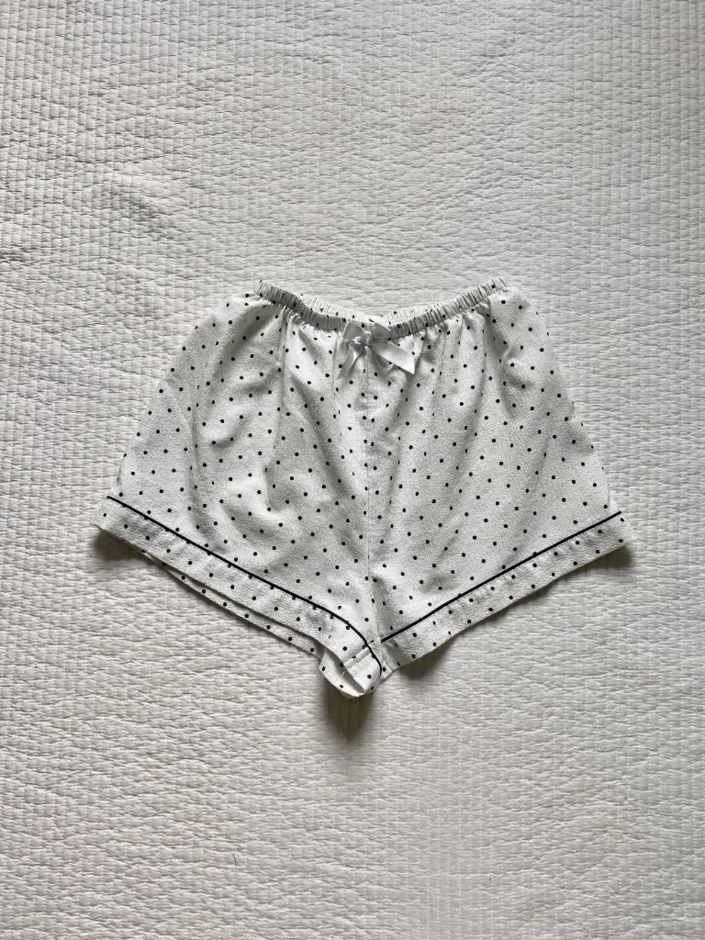 white polka dot silk bow shorts